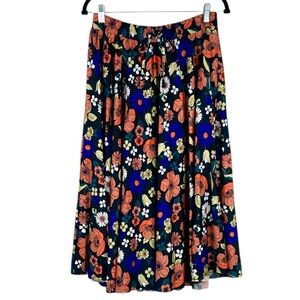 Tu Woman Blue Floral Boho Festival Classic Flowy 70's Casual Midi Skirt Size 12